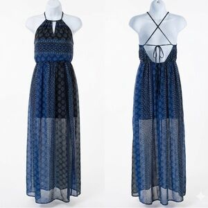 Hollister Blue Halter Boho Maxi Dress